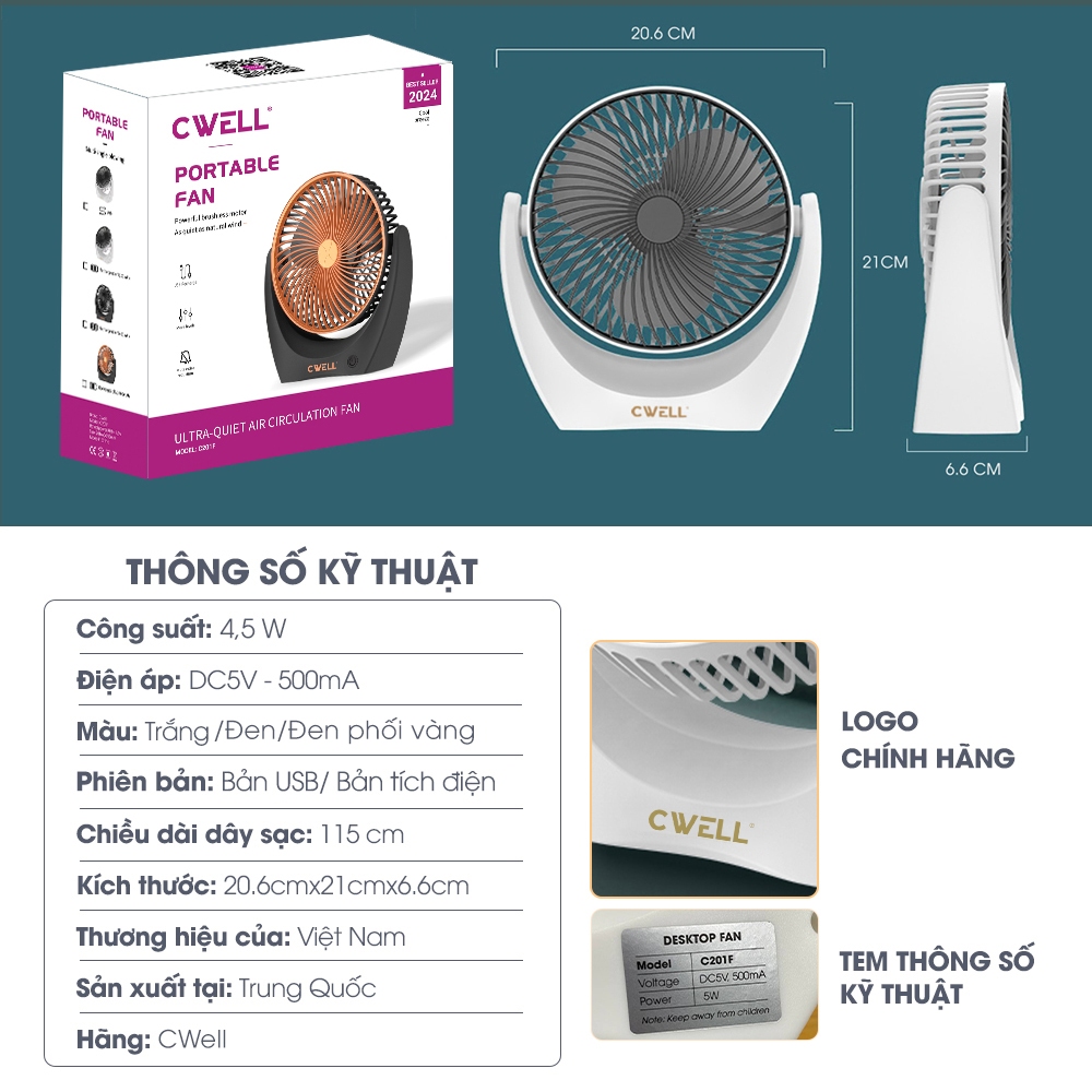 quat mini tich dien de ban CWell
